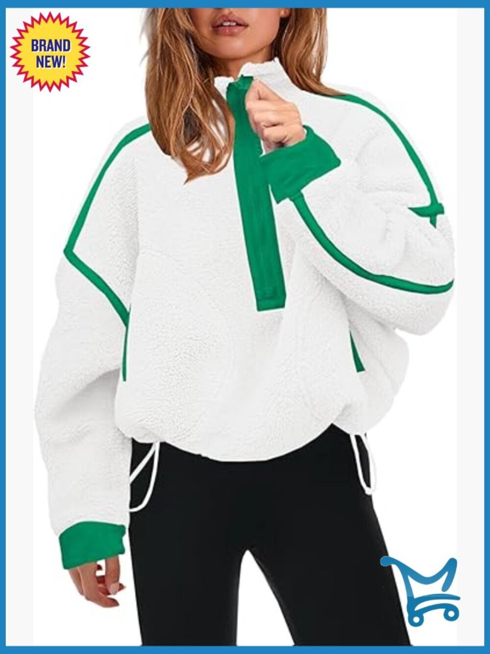 Half Zip Sherpa Fleece Pullover Soft Oversized Sweatshirt with Pockets